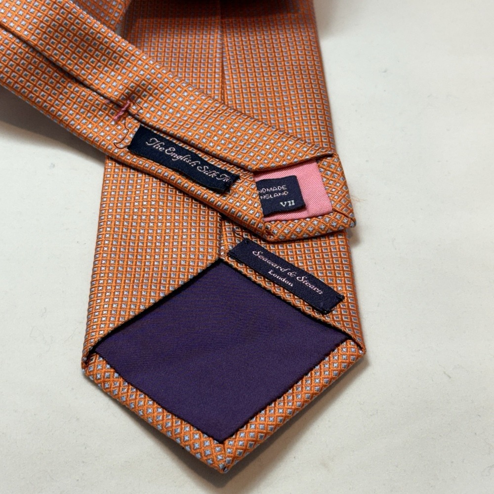 Seaward & Stearn Silk Tie Orange Light Blue Geometric Handmade England Luxury - Picture 4 of 6